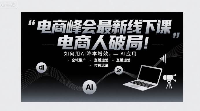 电商峰会最新线下课,电商人破局,如何用AI降本增效,AI应用-全域推广-直播运营-付费流量-优优云网创