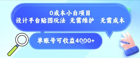 0成本小白项目,设计平台贴图玩法,无需维护,无需成本,单账号单月可产生收益4k+-优优云网创