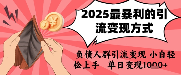 2025年最暴利的引流变现方式,负债人群引流变现,小白轻松上手,日入1k-优优云网创