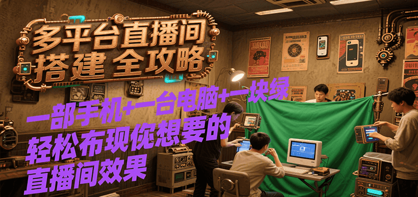 多平台直播间搭建全攻略,一部手机+一台电脑+一块绿布轻松实现你想要的直播间效果-优优云网创