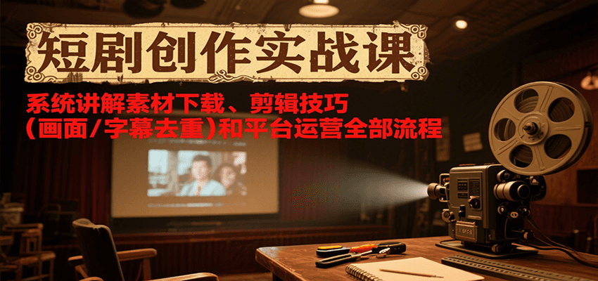 短剧创作实战课，系统讲解素材下载、剪辑技巧(画面/字幕去重)和平台运营全部流程-优优云网创