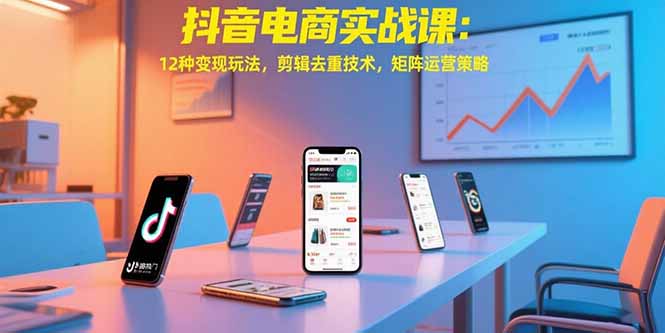 抖音电商实战课:12种变现玩法,剪辑去重技术,矩阵运营策略-优优云网创
